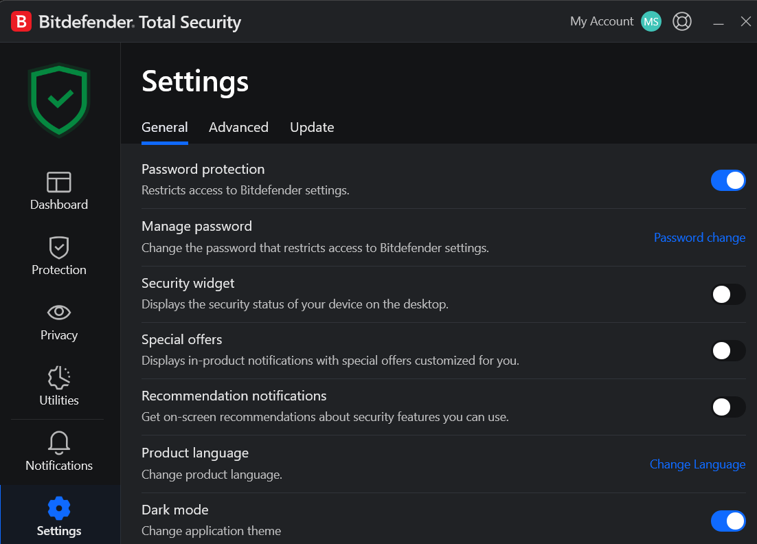 Bitdefender overall settings