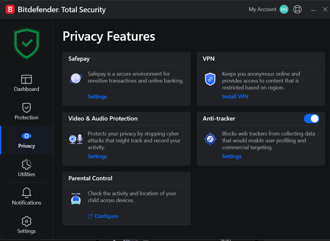 Bitdefender privacy Features