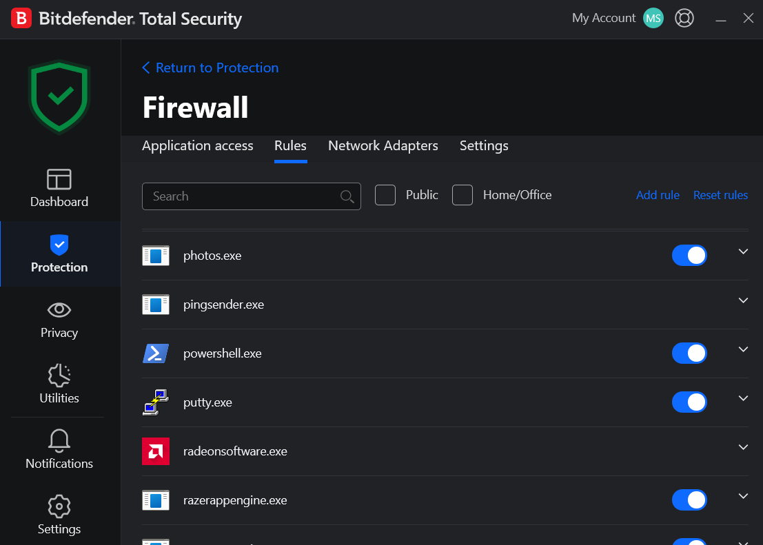Firewall0rules bitdefender