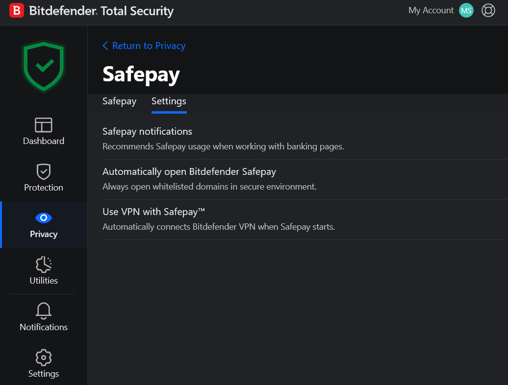 Safepay settigns