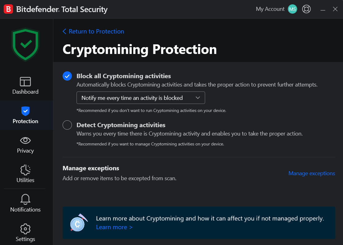 av bd cryptomining settings