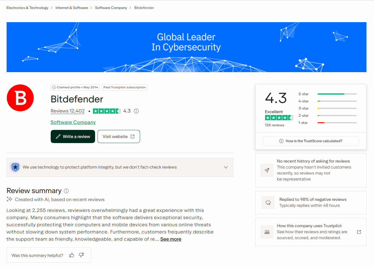 bitdefender trustpilot
