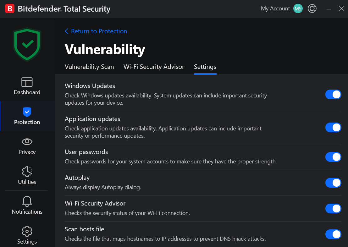 vulnerability screenshot settings